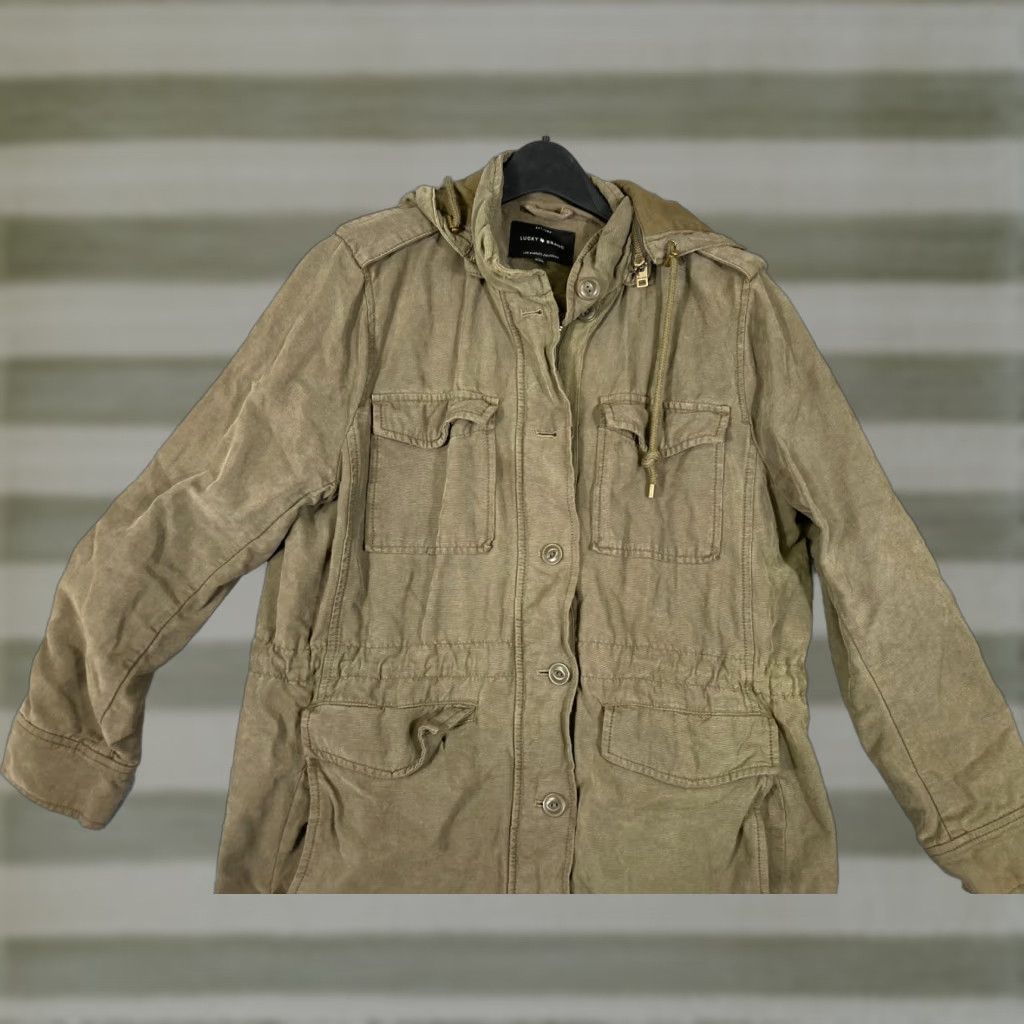 Lucky Brand Lucky Brand Military Parka Jacket Womens L Olive Green Flannel Lined Full Zip Hooded Pockets Casual Outdoor Fall Winter Spring Size L / US 10 / IT 46 - 1 Thumbnail