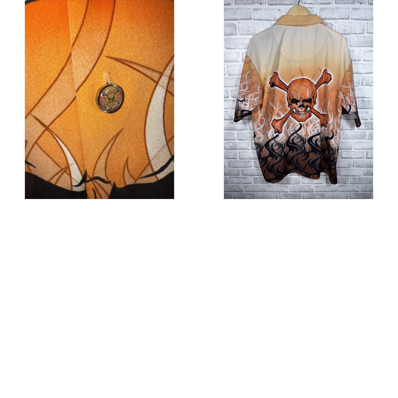 Vintage DRAGONFLY ROADHOUSE Shirt Mens XL Orange Skull Flames Short Sleeve Button-Up Size US XL / EU 56 / 4 - 8 Thumbnail