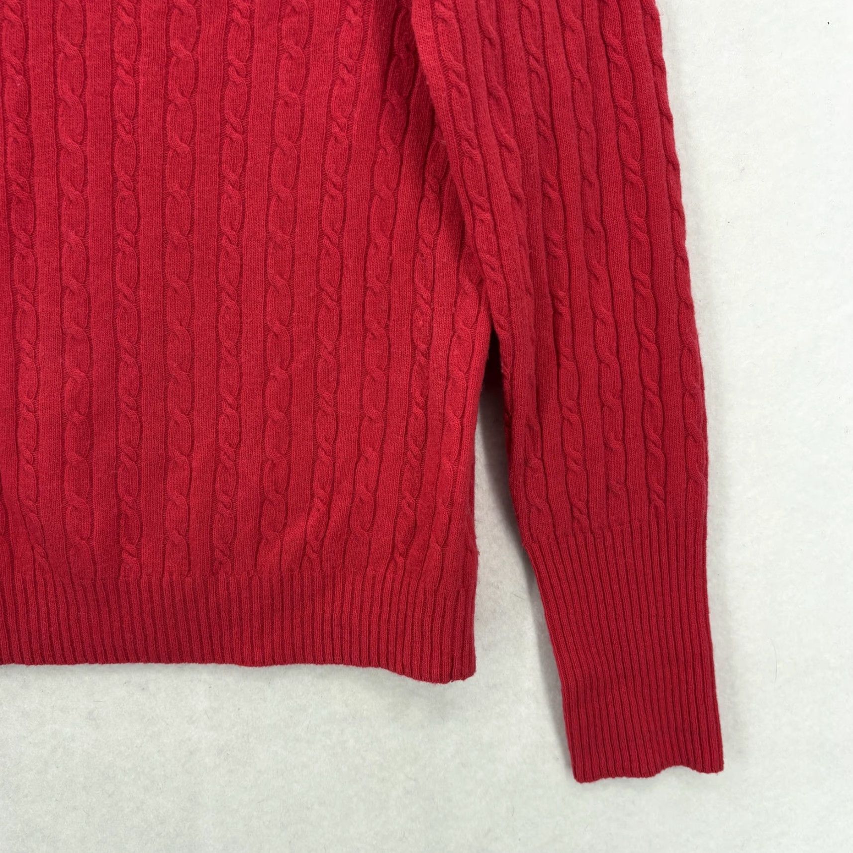 J.Crew J.CREW Sweater Womens Red Cable-Knit V-Neck Wool Cashmere Raglan Pullover Size L / US 10 / IT 46 - 3 Thumbnail