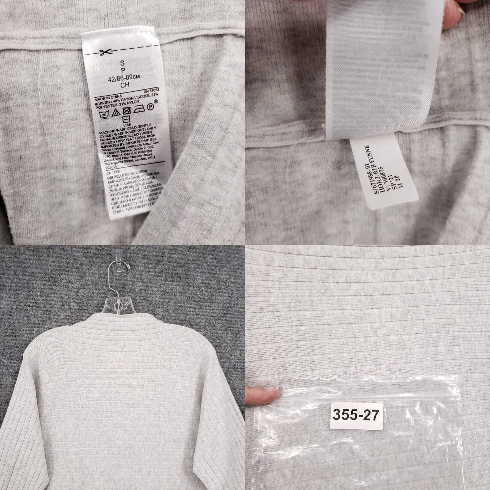 Banana Republic Banana Republic Womens Small Gray Ribbed Funnel Neck Long Sleeve Knit Size S / US 4 / IT 40 - 8 Thumbnail
