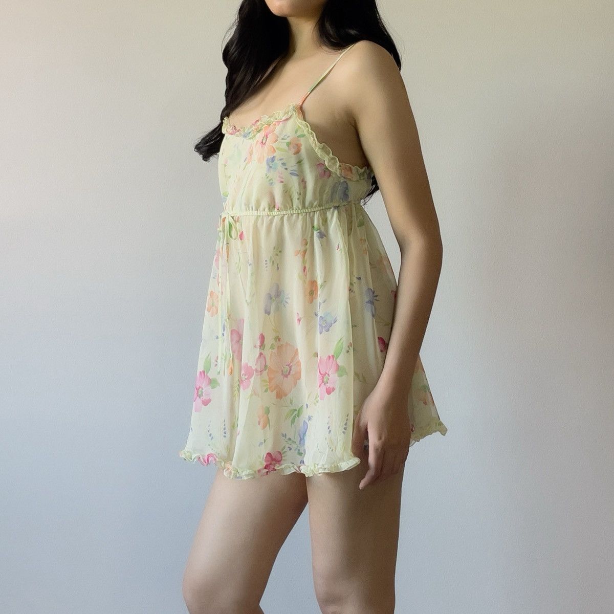 Victoria's Secret Victoria’s Secret 1990s Green Floral Chiffon Slip Dress (XS) Size XS / US 0-2 / IT 36-38 - 4 Thumbnail
