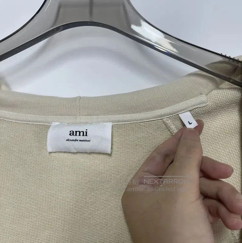 AMI AMI Beige Cotton Logo Embroidery Hoodie . Size US L / EU 52-54 / 3 - 7 Thumbnail