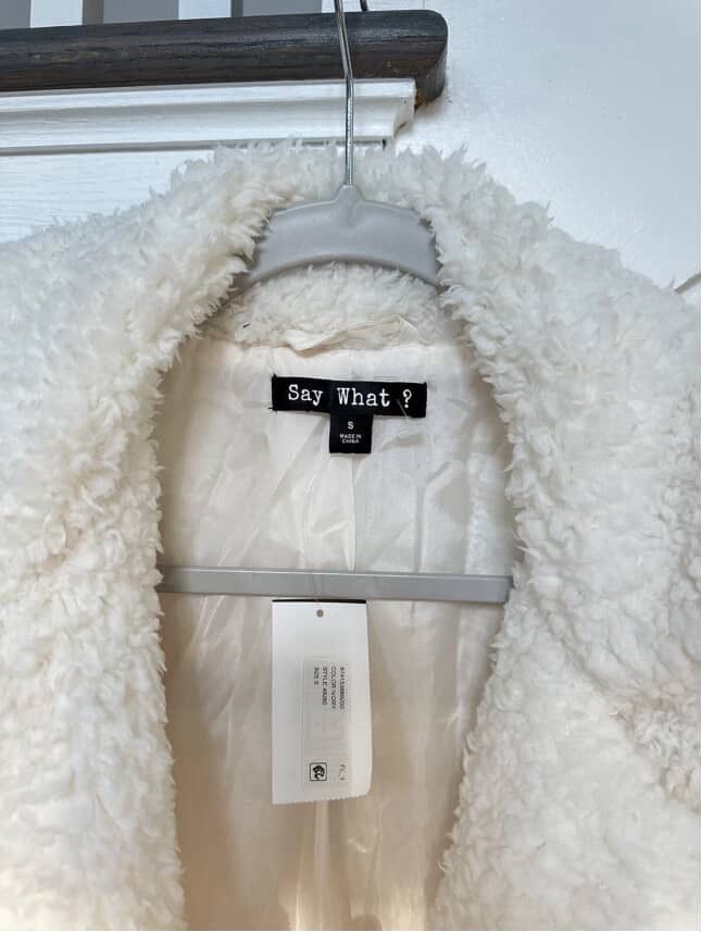 Other NWT Say What ? Fuzzy Ivory Sherpa Moto Jacket Gold Zipper Size S / US 4 / IT 40 - 10 Thumbnail
