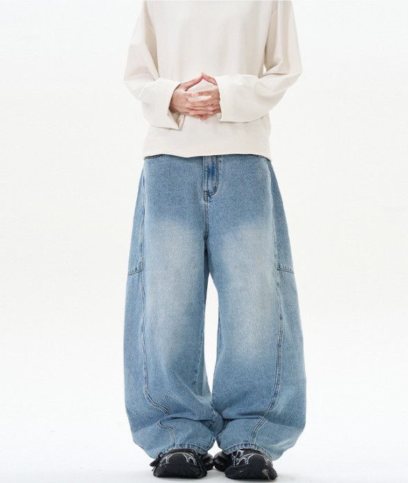 Japanese Brand Retro street wide-leg patchwork curved blade jeans for men Size US 32 / EU 48 - 1 Thumbnail