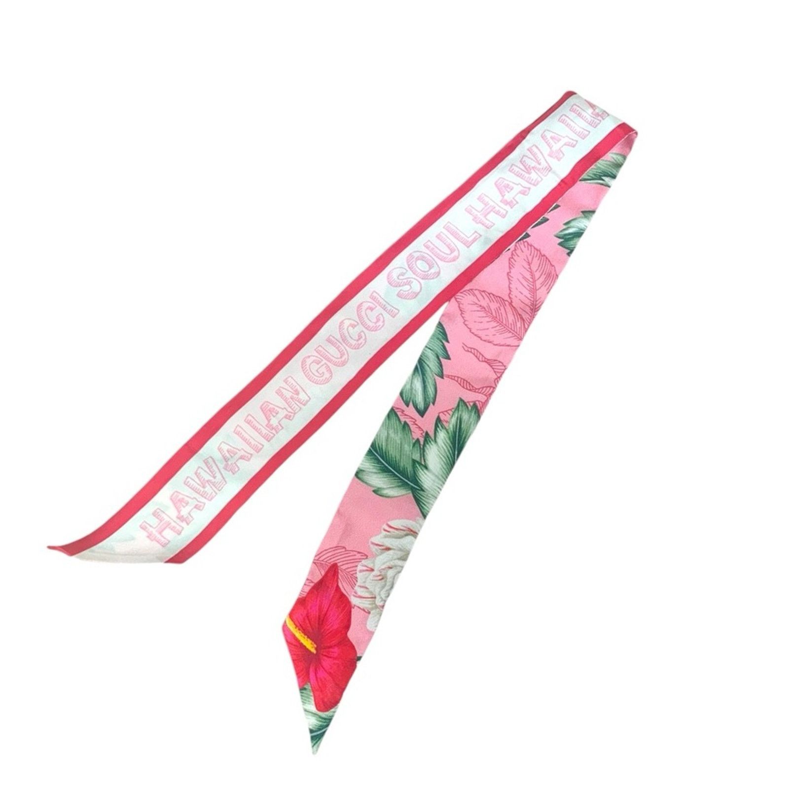 Gucci NiB Gucci Pink Silk Hawaiian Floral Twill Neck Bow Bag Scarf Size ONE SIZE - 4 Thumbnail