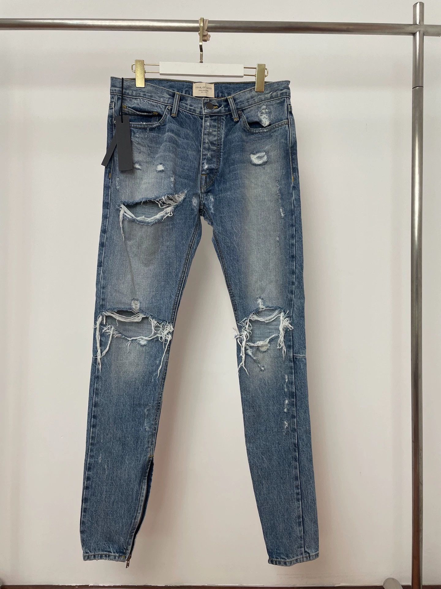 Fear of God FOG 4th Blue Denim Jeans 32W Distressed Yellow Trim Size US 32 / EU 48 - 1 Thumbnail