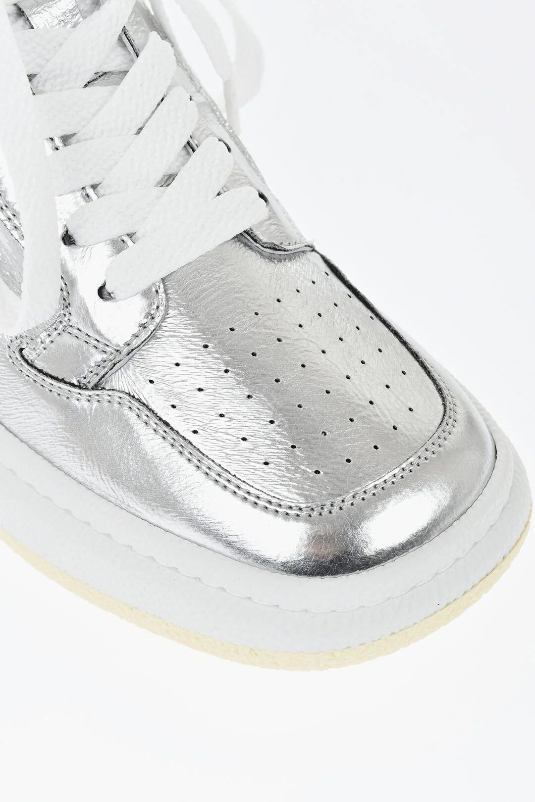 Maison Margiela og1mm0426 Eco-Leather Lamé Hi-Top Sneakers in Silver Size US 7 / IT 37 - 4 Thumbnail