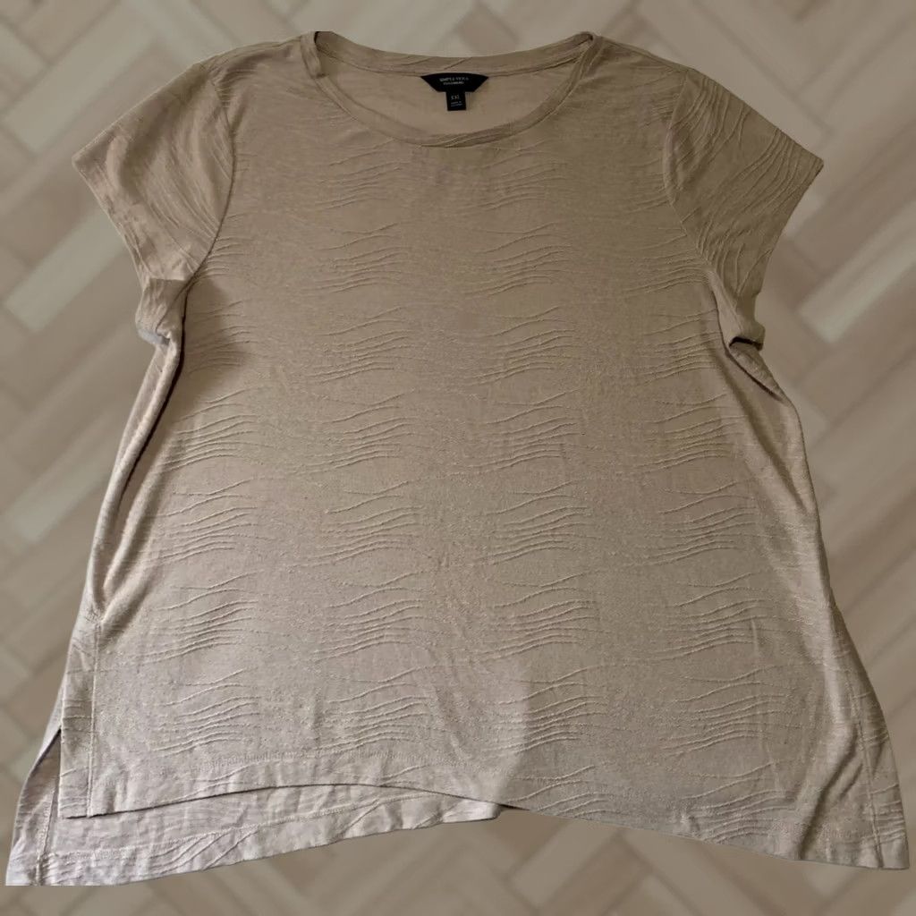 Vintage Simply Vera by Vera Wang T-Shirt Women’s Short Sleeve Casual Blouse 2XL Beige Cotton Polyester Relaxed Regular Womens Size XXL / US 16-18 / IT 52-54 - 1 Thumbnail