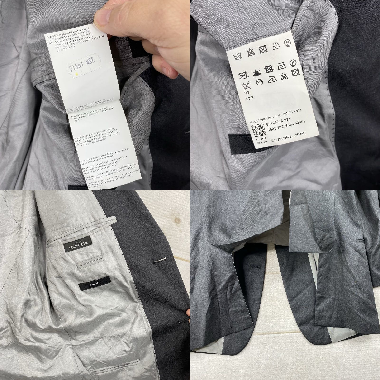 Hugo Boss HUGO BOSS Blazer Mens 38R Gray Wool Jacket Single-Breasted Notch Peak Lapel 2-Button 4-Button Sleeve Solid Vintage No Size 38R - 9 Thumbnail