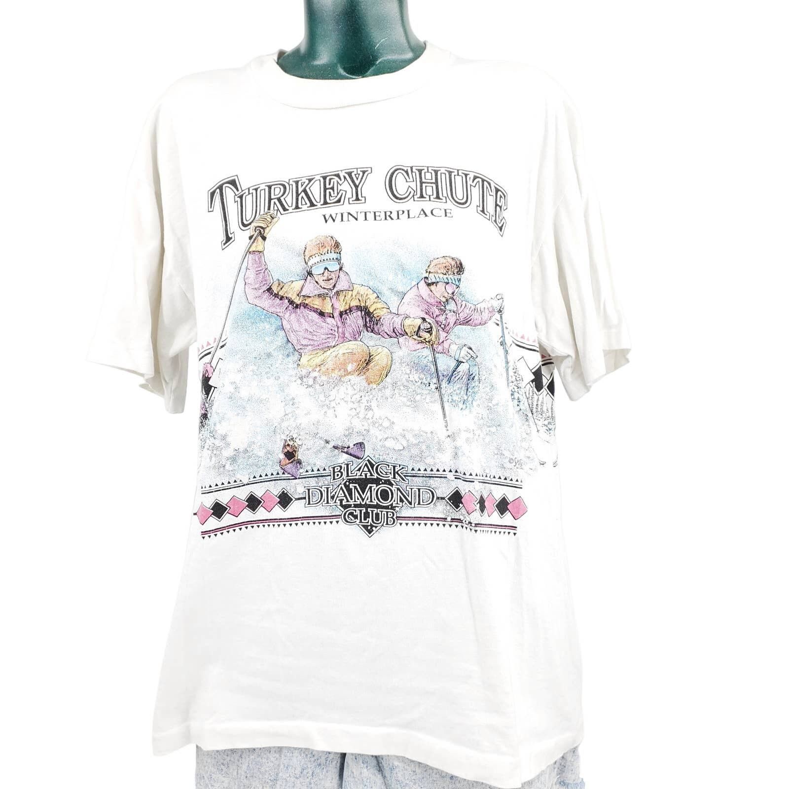 Image of Vintage Retro 90's Single Stitch Ski Tee Turkey Chut 1096 in White, Men's (Size Small)