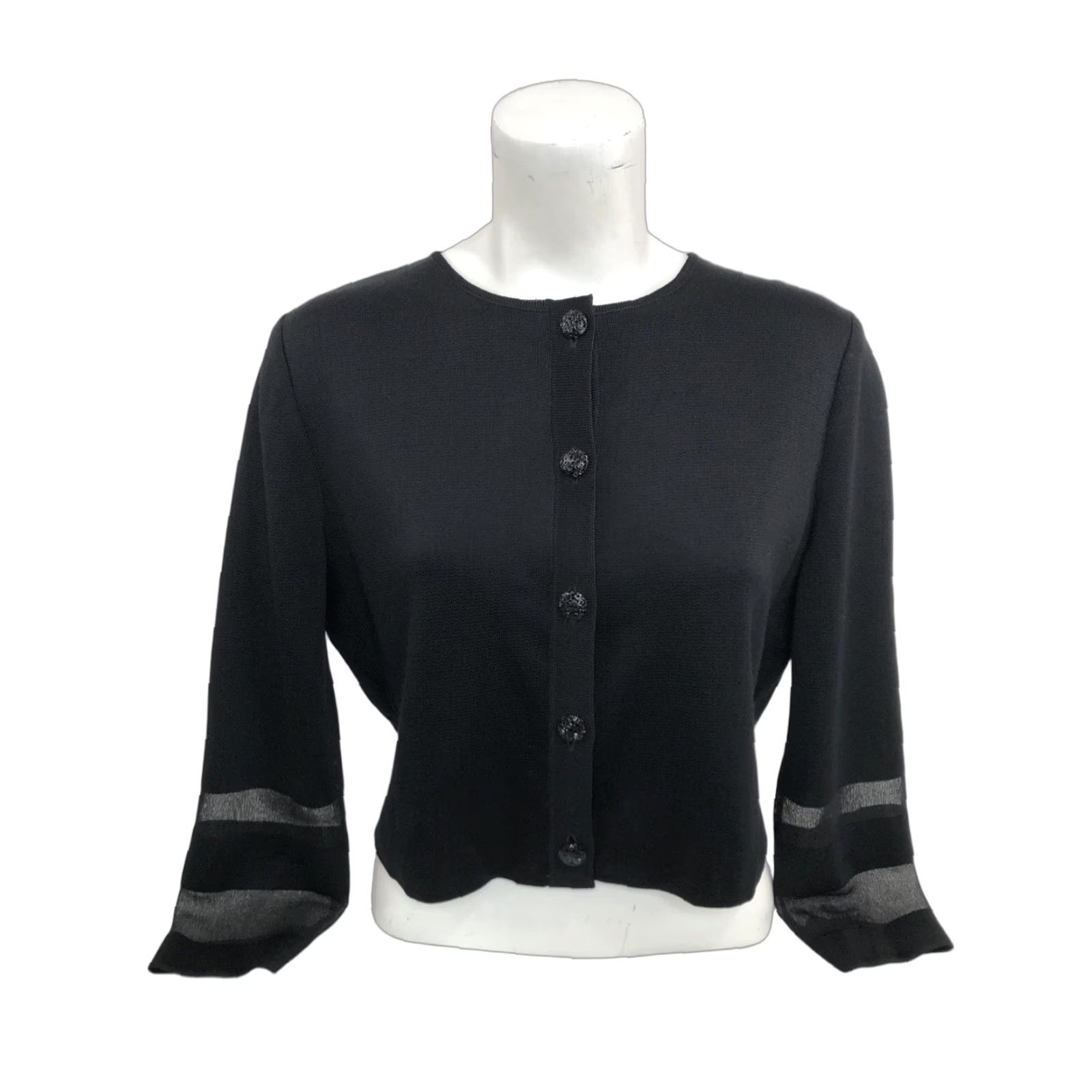 St. John ST. JOHN Womens M Knitted in USA Crop Wool Blend Cardigan Sweater EXCELLENT Black USA Knit Cardigan M Womens Jeans? Size M / US 6-8 / IT 42-44 - 1 Thumbnail