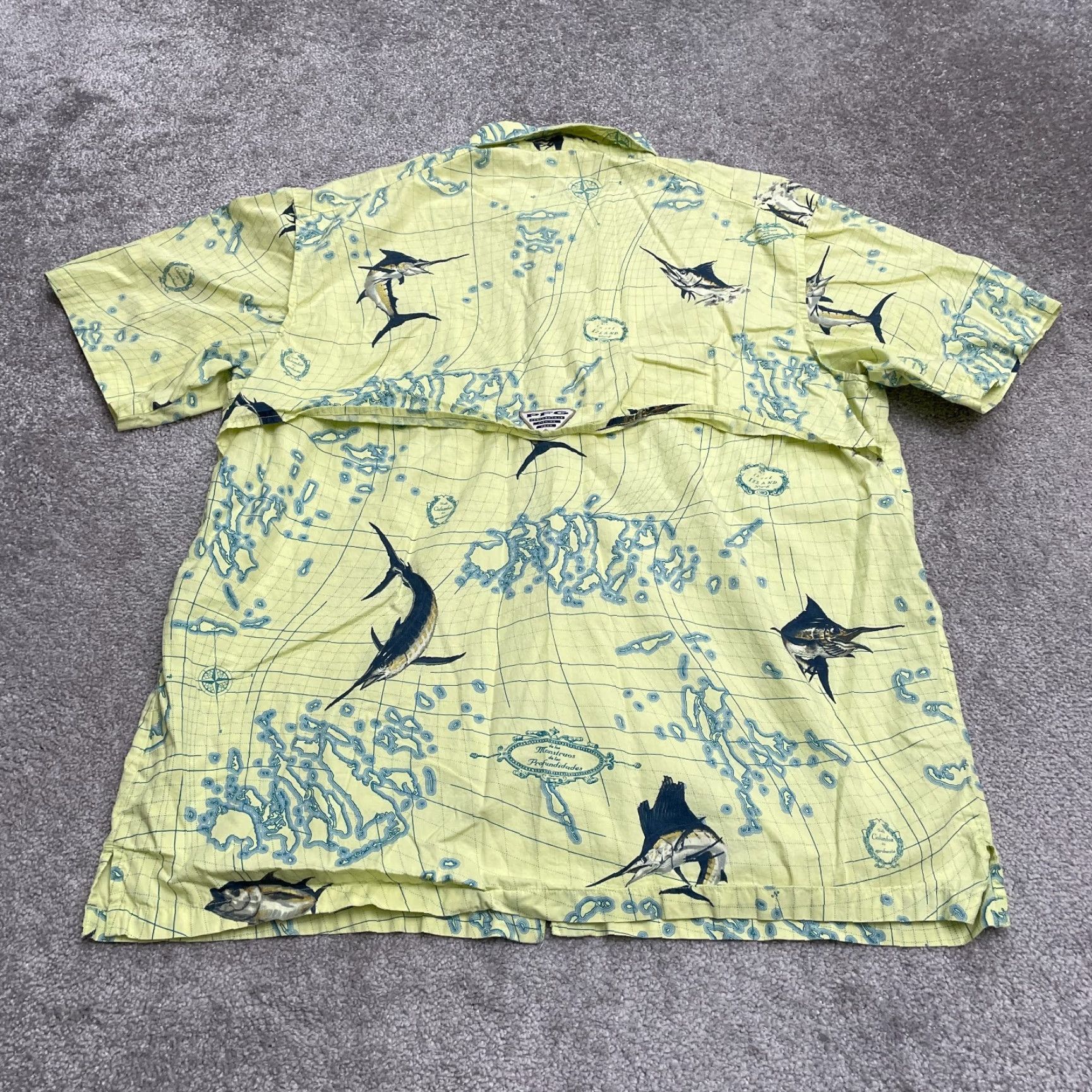 Vintage Columbia Bonehead PFG Shirt Mens Button-Up Short Sleeve Yellow Pattern Fish Outdoor Casual Regular Size L Mens Size US L / EU 52-54 / 3 - 2 Thumbnail