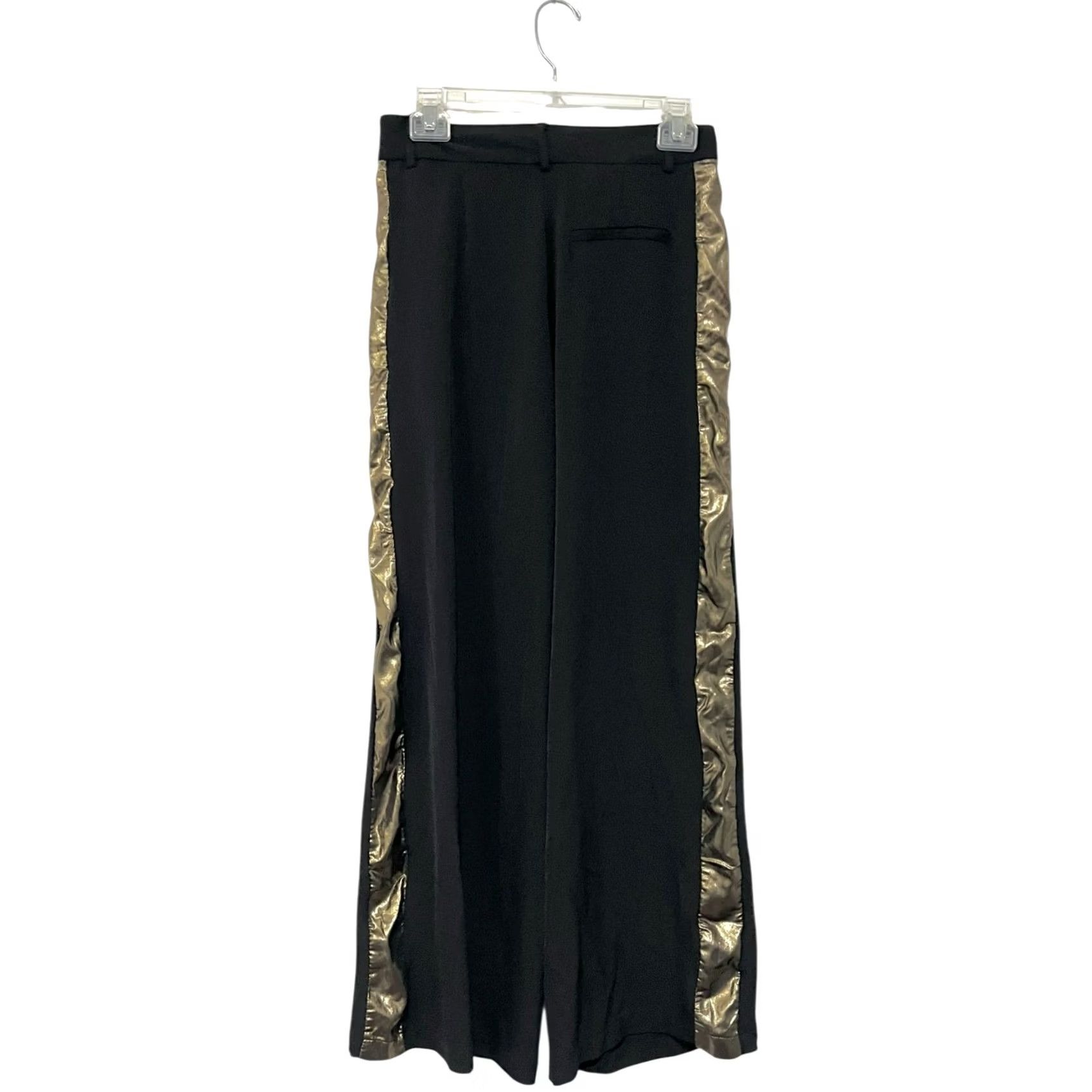 Vintage Pietronilla Black Gold Tuxedo Stripe Dress Pants Wide Leg Pleated Front Sz Small Pants Womens S Wide-Leg Seasonal Party/Cocktail 28in Inseam Size 28" / US 6 / IT 42 - 3 Thumbnail