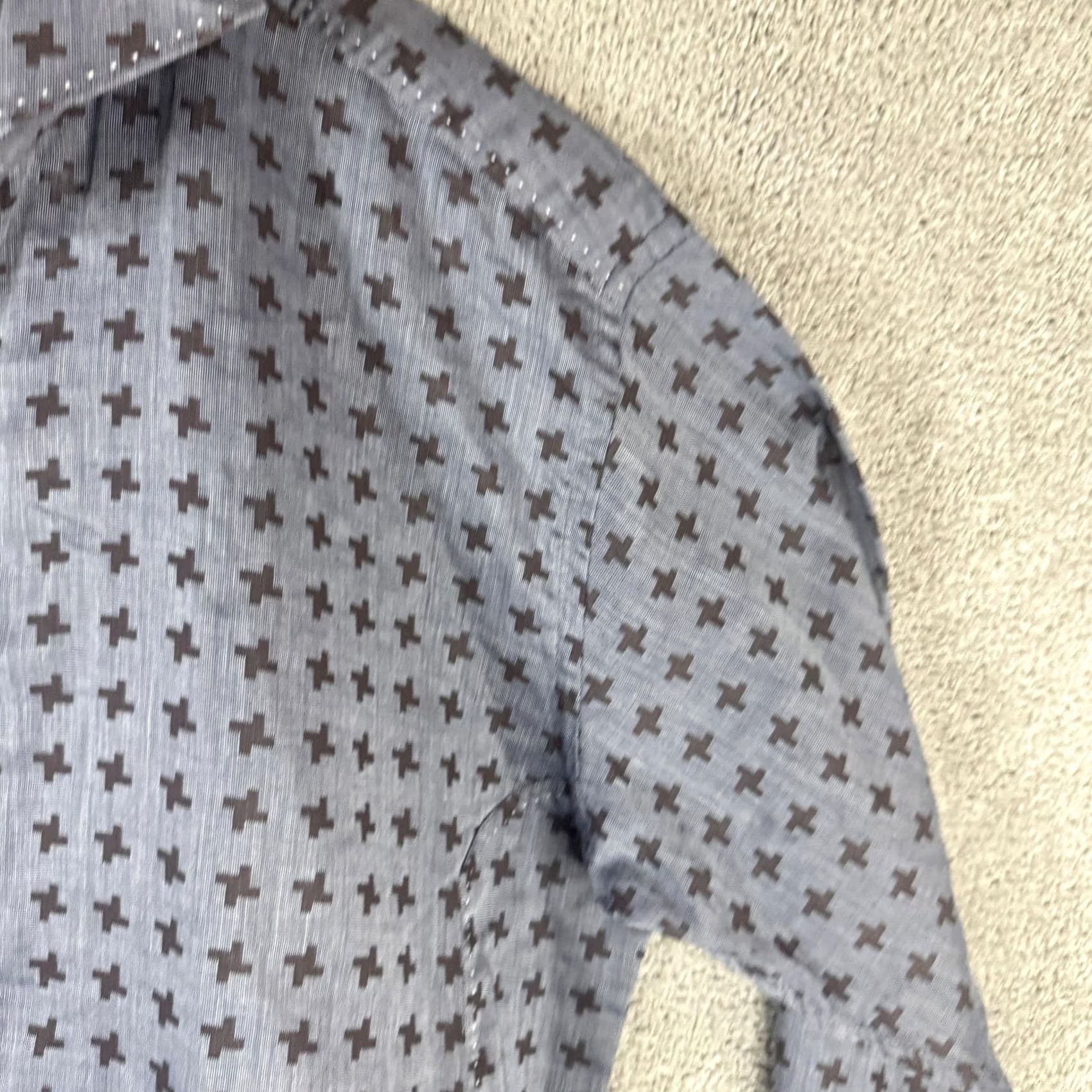 Vintage Bogosse Shirt Mens XL Blue Geometric Long Sleeve Button Front Dress Woven Size 46R - 4 Thumbnail