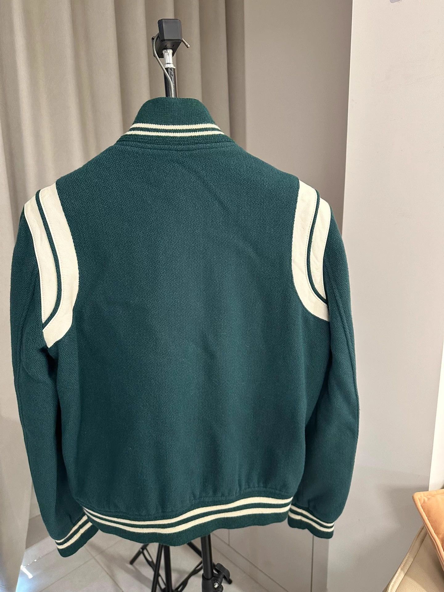 Saint Laurent Paris Saint Laurent SLP Green Wool and Leather Baseball Jacket, Size L / US 10 / IT 46 - 2 Thumbnail