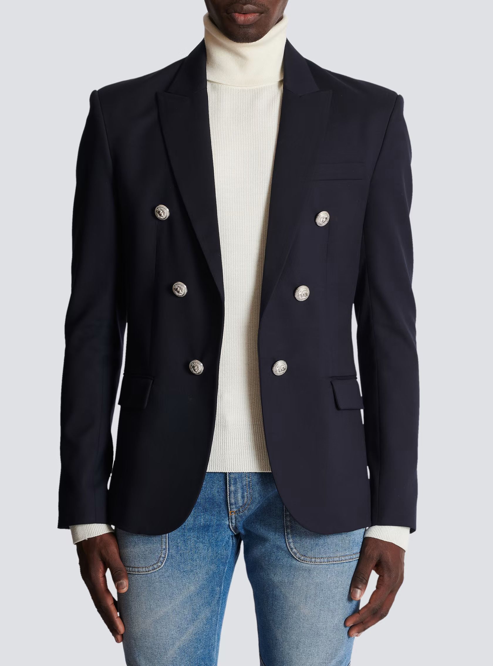 Balmain o1s1wg110125 6-Button Wool Jacket in Navy Blue Size US L / EU 52-54 / 3 - 5 Thumbnail