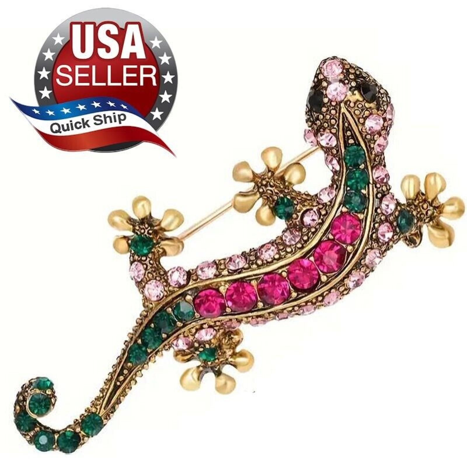 Other Gecko Lizard Salamander Rhinestone Brooch •18K YGP Size ONE SIZE - 1 Thumbnail