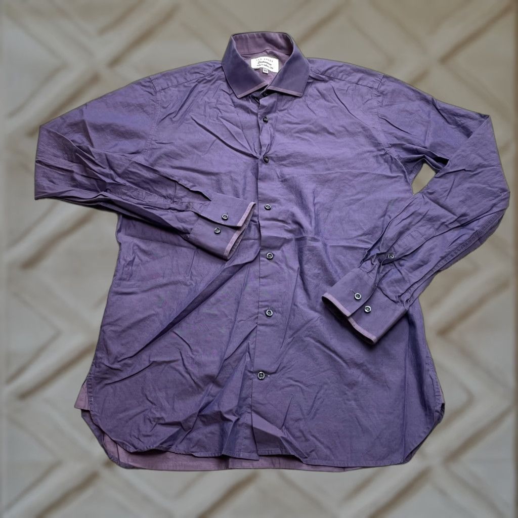 Ted Baker Ted Baker Endurance Dress Shirt Mens 15.5 Purple Slim Fit Long Sleeve Button-Up Collared Knit Cotton Spandex Casual Formal Shirt Men Size US L / EU 52-54 / 3 - 1 Thumbnail