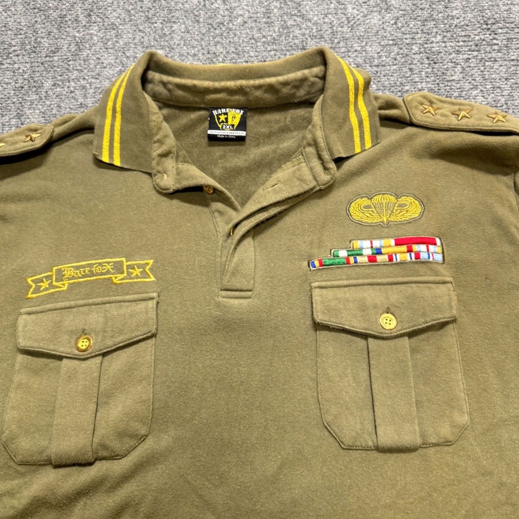 Vintage Bare Fox Polo Shirt Men's 2XLT Long Sleeve Cotton Embroidered Green Y2K Military Distressed Vintage Style Shirts/Boys? Size US XXL / EU 58 / 5 - 5 Thumbnail