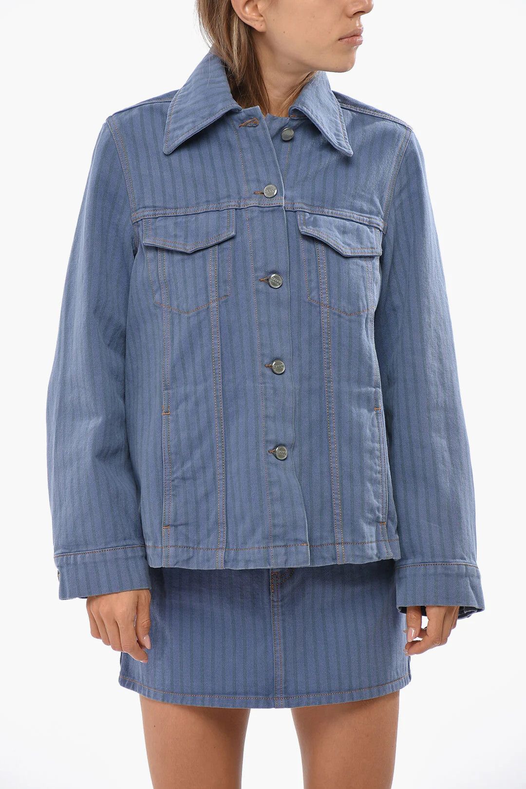 Ganni og1mm0426 Striped Denim Jacket in Blue Size M / US 6-8 / IT 42-44 - 1 Thumbnail