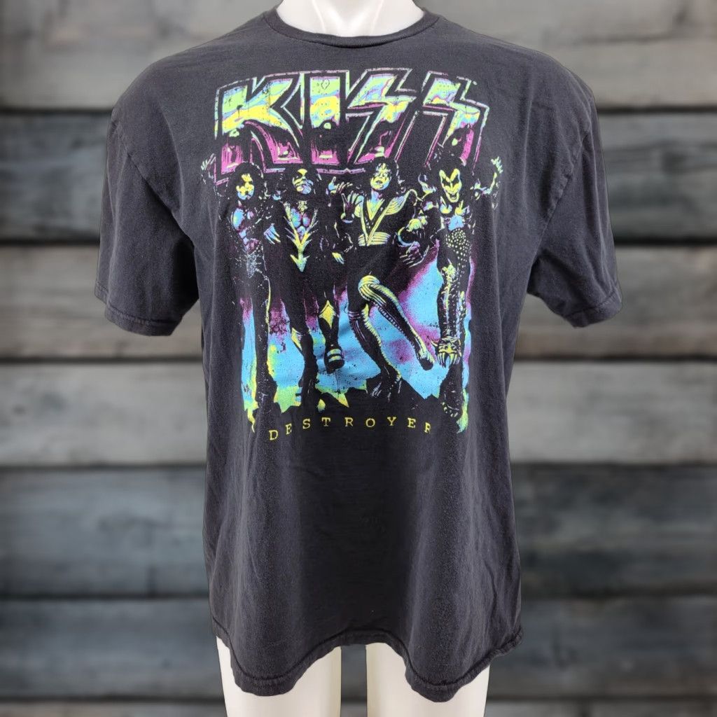 Vintage KISS Destroyer T-Shirt XL Black Neon Distressed Logo Crew Neck Short Sleeve Men Size US XL / EU 56 / 4 - 1 Thumbnail