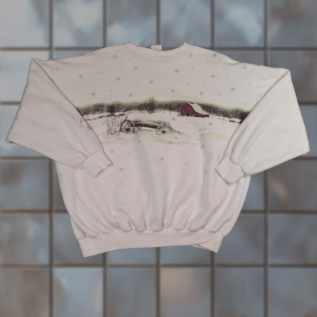 Vintage VINTAGE Art Unlimited Sportswear Sweatshirt Mens 2XL White Winter Barn Cardinal Graphic Print Crew Neck Pull over Size US XXL / EU 58 / 5 - 1 Thumbnail