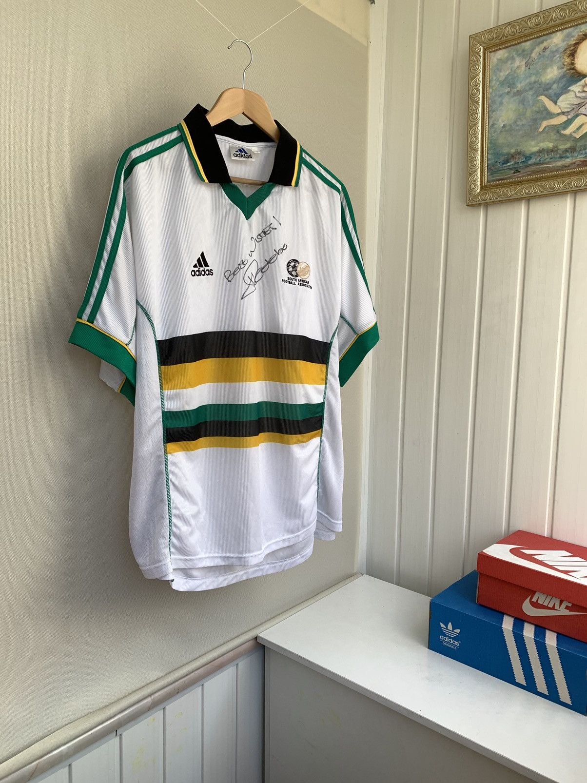 Vintage Adidas South Africa 1999 Lucas Radebe Hand Signed Rare Shirt Size US M / EU 48-50 / 2 - 1 Thumbnail