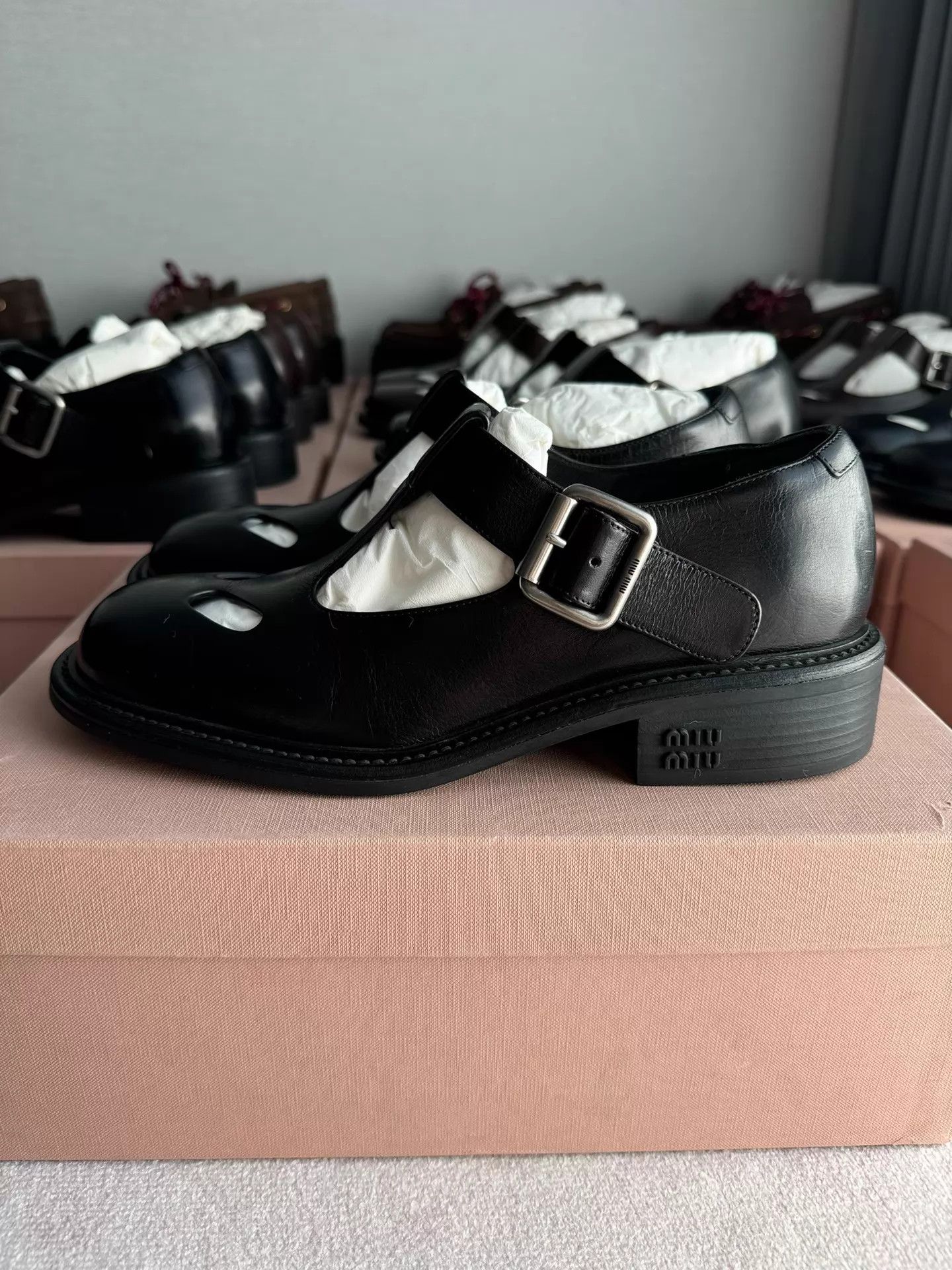 Miu Miu MIU MIU T-bar Mary Jane Black Leather Pump Size US 5.5 / IT 35.5 - 1 Thumbnail