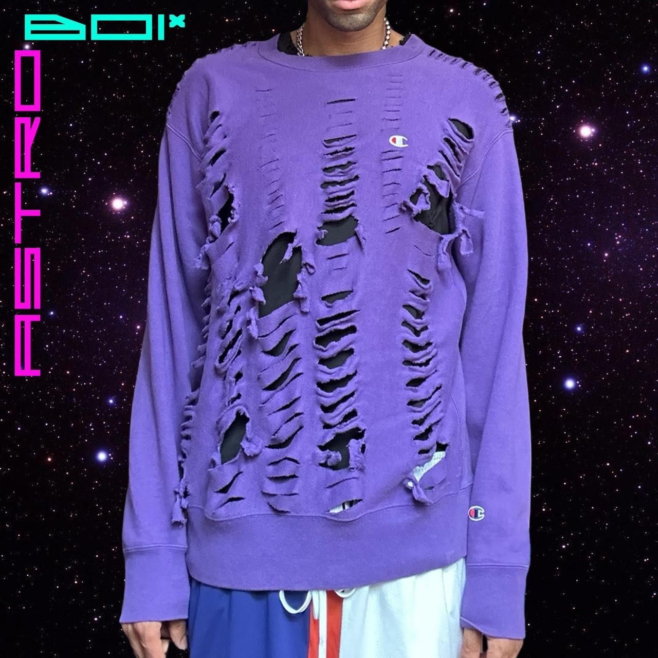 Champion ASTROBOI* X CHAMPION PURPLE GRUNGE RIPPED SWEATSHIRT _ XL Size US XL / EU 56 / 4 - 2 Thumbnail