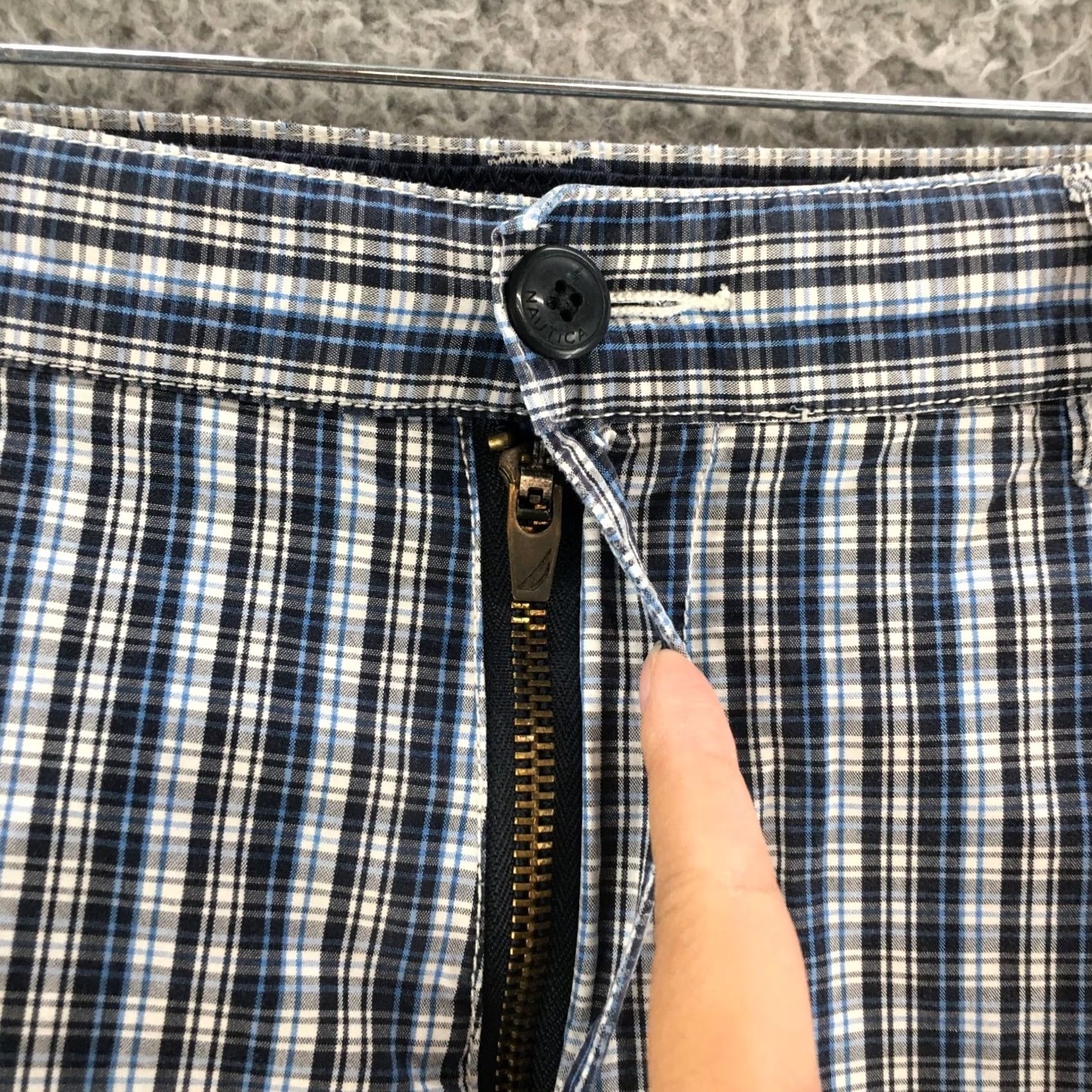 Nautica Nautica Chino Shorts Mens 38W Blue Cotton Plaid High Rise Zip Fly Flat Front Size US 38 / EU 54 - 3 Thumbnail