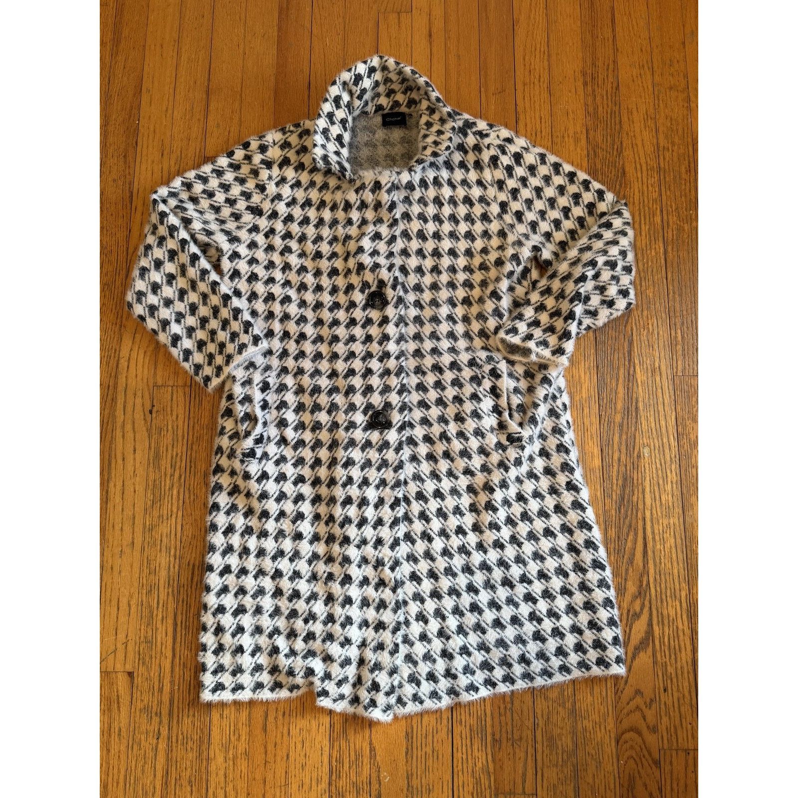 Other Cliche Coat Womens Large White Black Check Knit Button Front Size L / US 10 / IT 46 - 1 Thumbnail