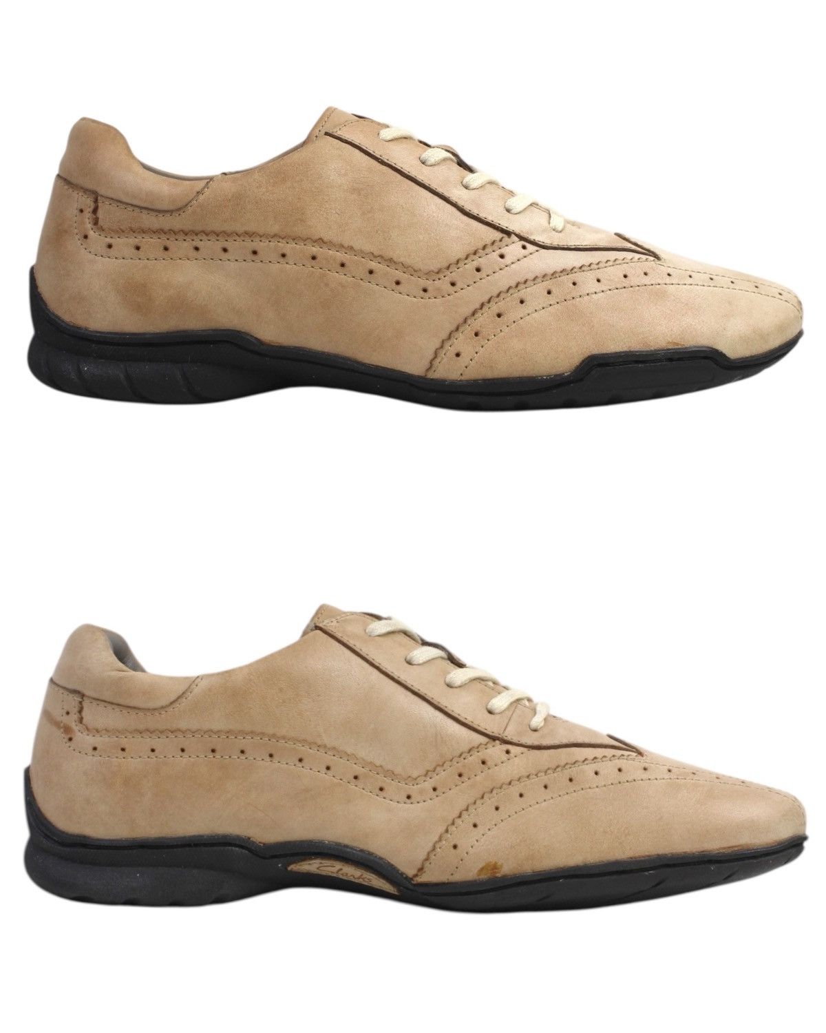 Clarks 2000S CLARKS BEIGE LEATHER CASUAL TRAINERS Size US 7 / EU 40 - 1 Thumbnail