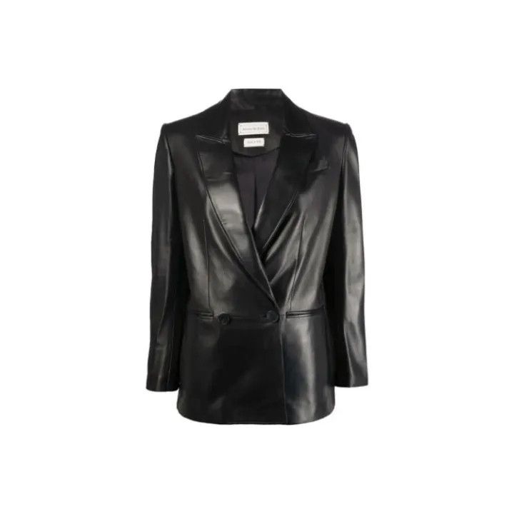 Alexander McQueen Alexander McQueen Black Double-Breasted Leather Blazer 0079 Size M / US 6-8 / IT 42-44 - 1 Thumbnail