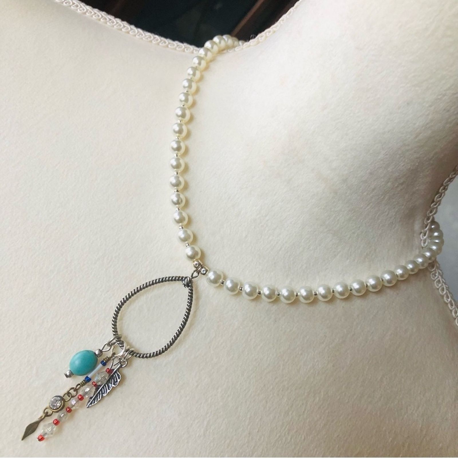 Handmade Handcrafted repurpose southwest style Pearl necklace Size ONE SIZE - 1 Thumbnail