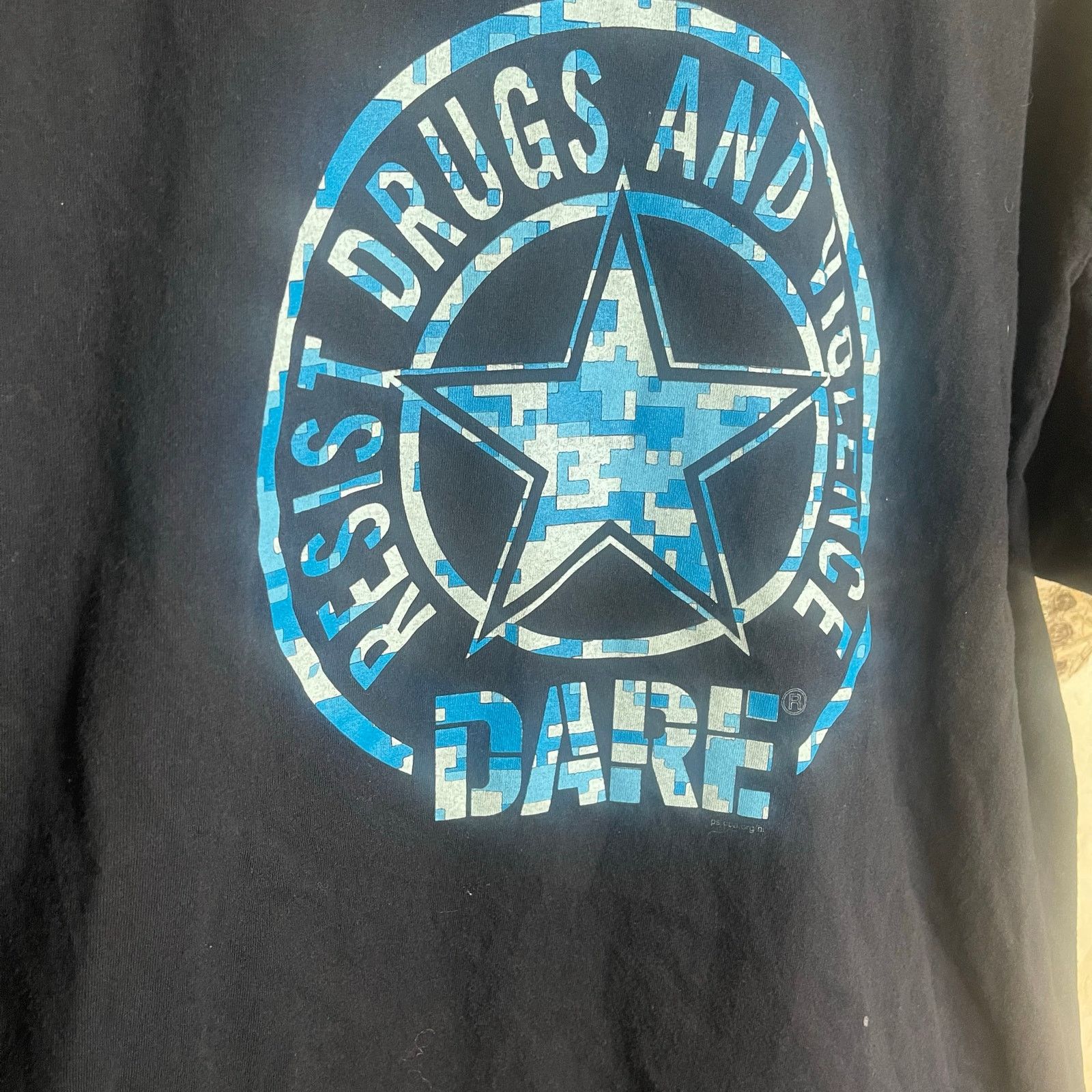 Fruit Of The Loom Kidcore Y2k Blue Digital Camo Star Logo DARE T-Shirt - XL Size US XL / EU 56 / 4 - 2 Thumbnail