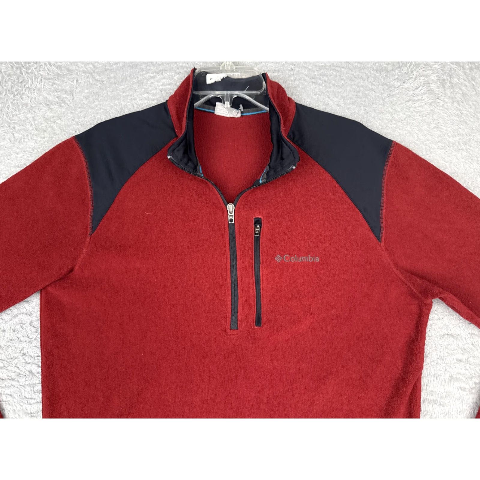 Vintage Columbia Sweater Womens L Red Black Fleece 1/4 Zip Mock Neck Pullover Raglan Sleeve Pockets Size L / US 10 / IT 46 - 4 Thumbnail