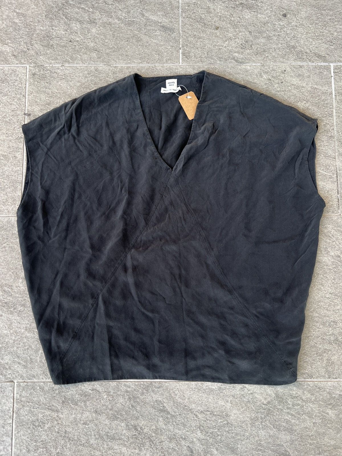 Hermes Rare Vintage Hermès Paris Black Silk Sleeveless Top – France Size S / US 4 / IT 40 - 1 Thumbnail