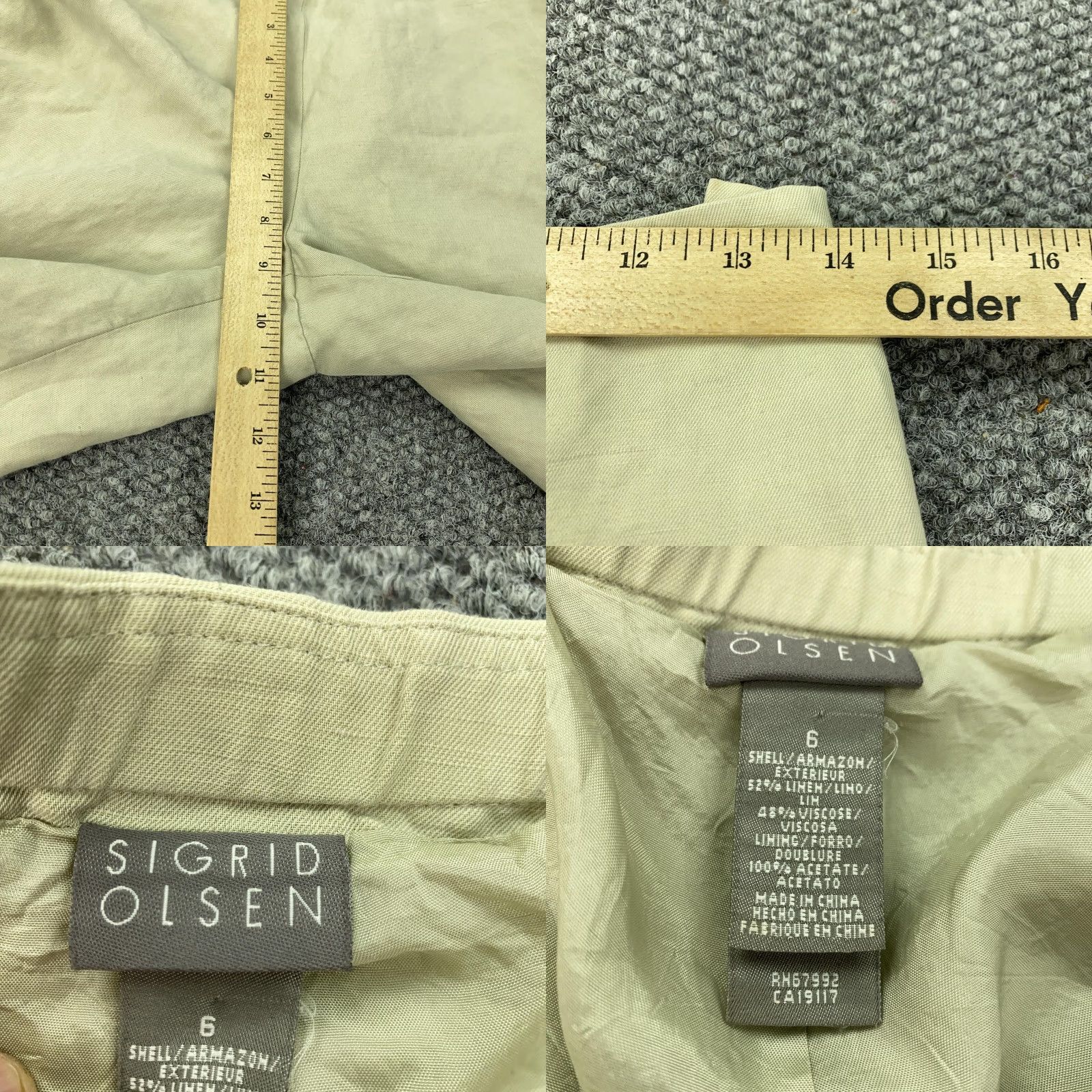 Vintage Sigrid Olsen Pants Womens 6 Beige Linen Blend Lined Straight Leg Casual Pants Wom en Size 28" / US 6 / IT 42 - 8 Thumbnail