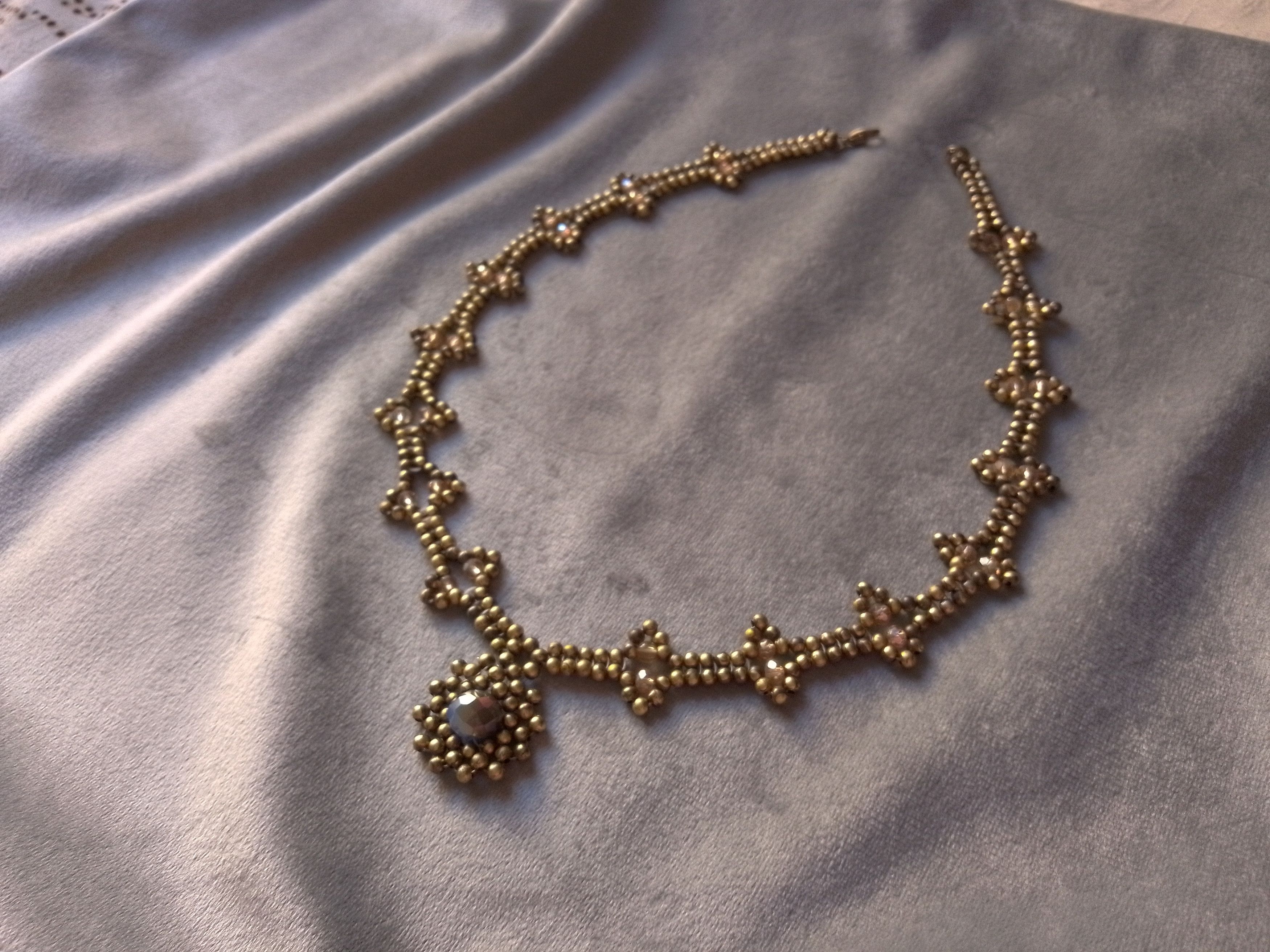 Handmade Necklace Vintage Brass Blue Crystal Pendant Elegant Pattern Size ONE SIZE - 7 Thumbnail