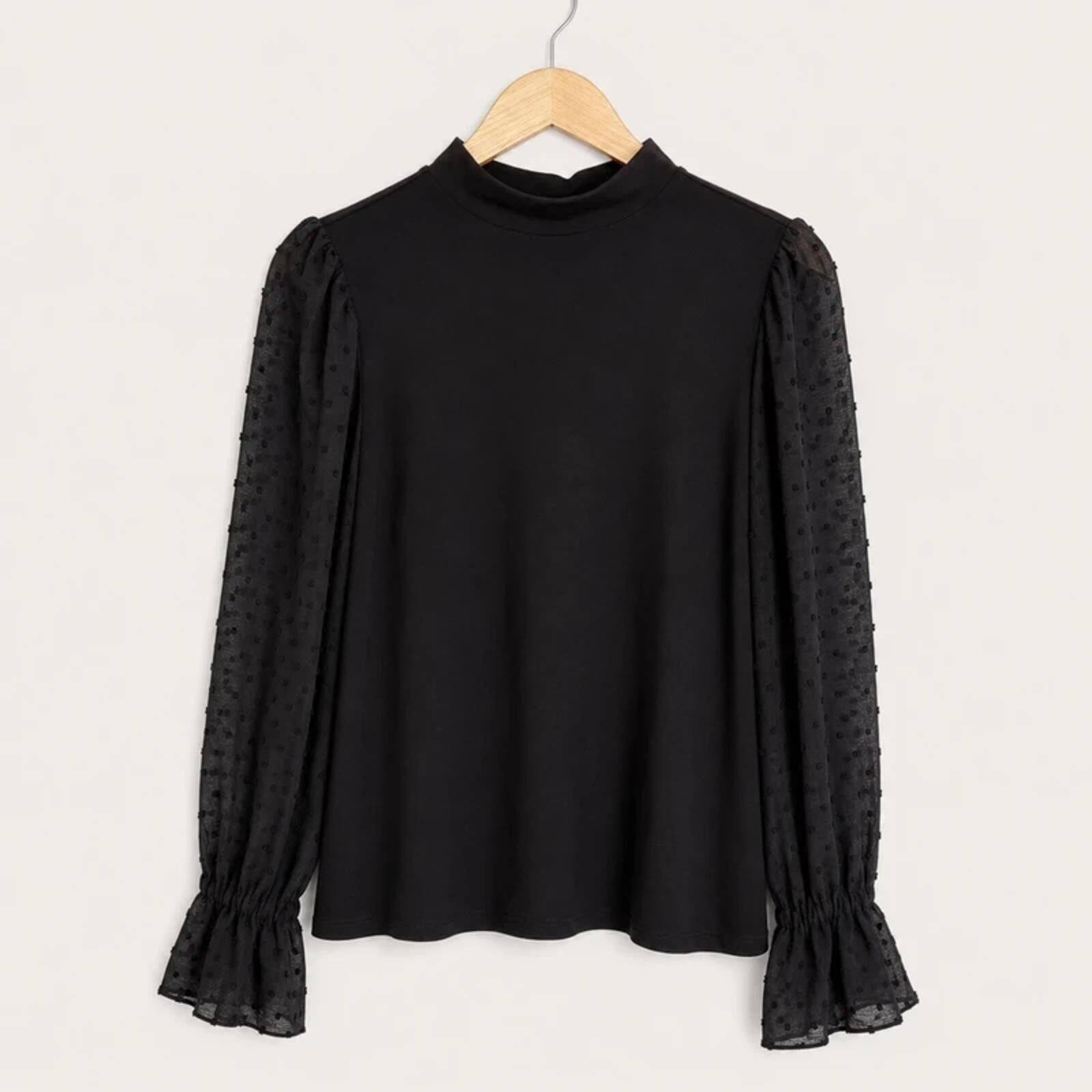 Other CeCe Black Mock Neck Dot Sheer Sleeve Blouse Top Size Small Size S / US 4 / IT 40 - 2 Thumbnail