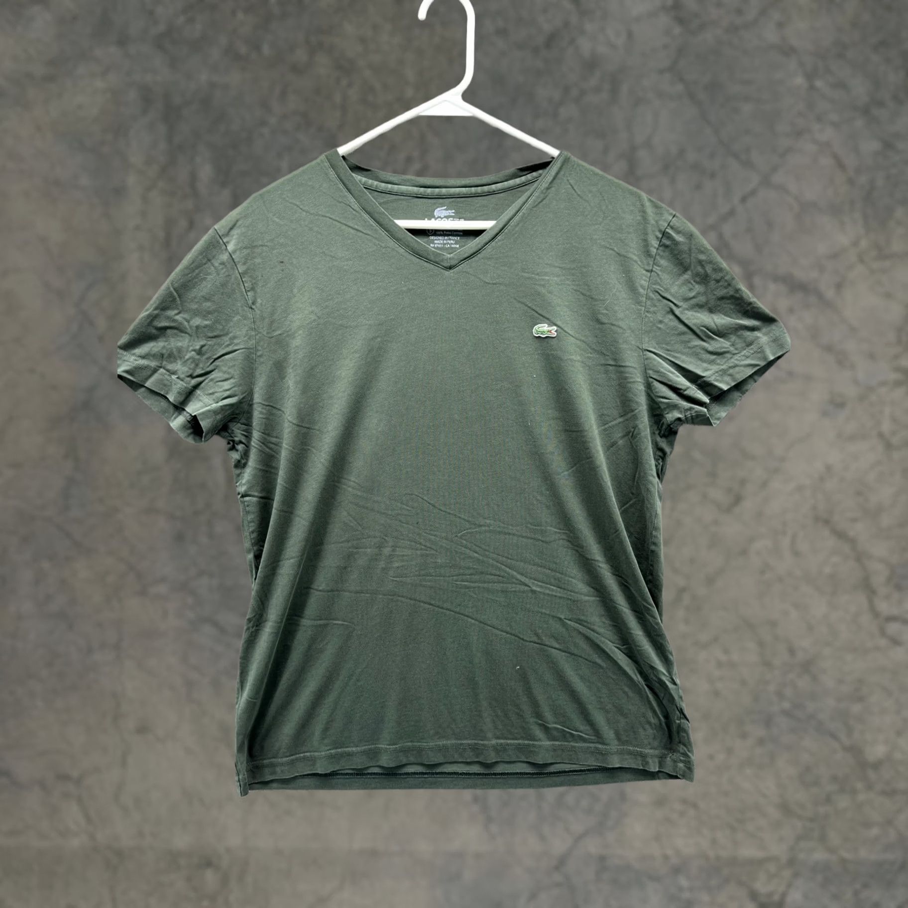 Lacoste Lacoste Shirt Mens L 5 Green Pima Cotton V Neck Logo Tee Tagless Soft T-Shirt Short Sleeve Knitted Jersey 100% Cotton Adult Mens Size US L / EU 52-54 / 3 - 1 Thumbnail