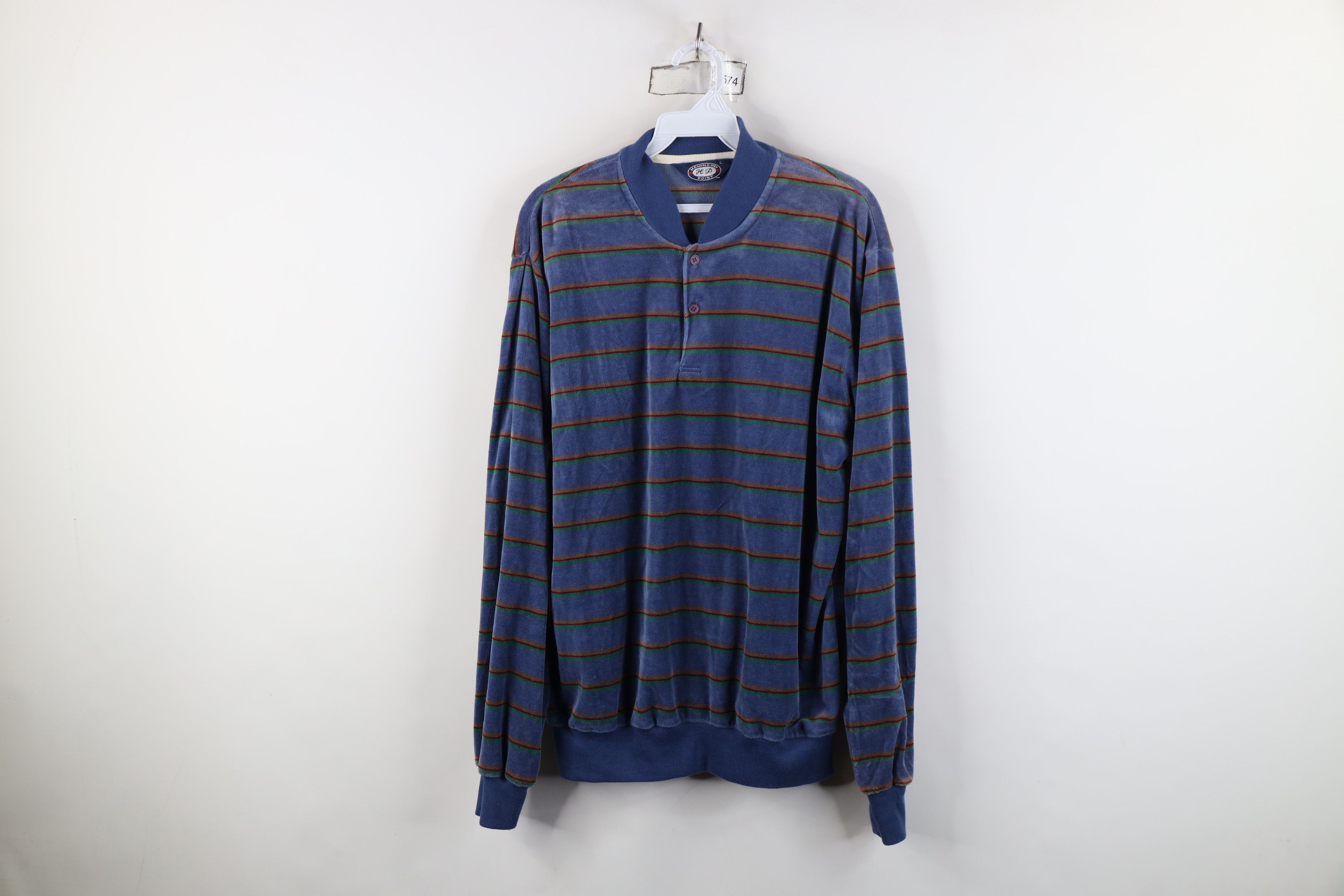 Vintage Vintage 70s Streetwear Velour Pullover Henley Sweater Size US L / EU 52-54 / 3 - 1 Thumbnail