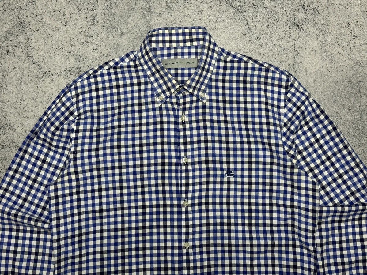 Etro Etro Checkered Blue & White Long Sleeve Shirt Size US L / EU 52-54 / 3 - 2 Thumbnail