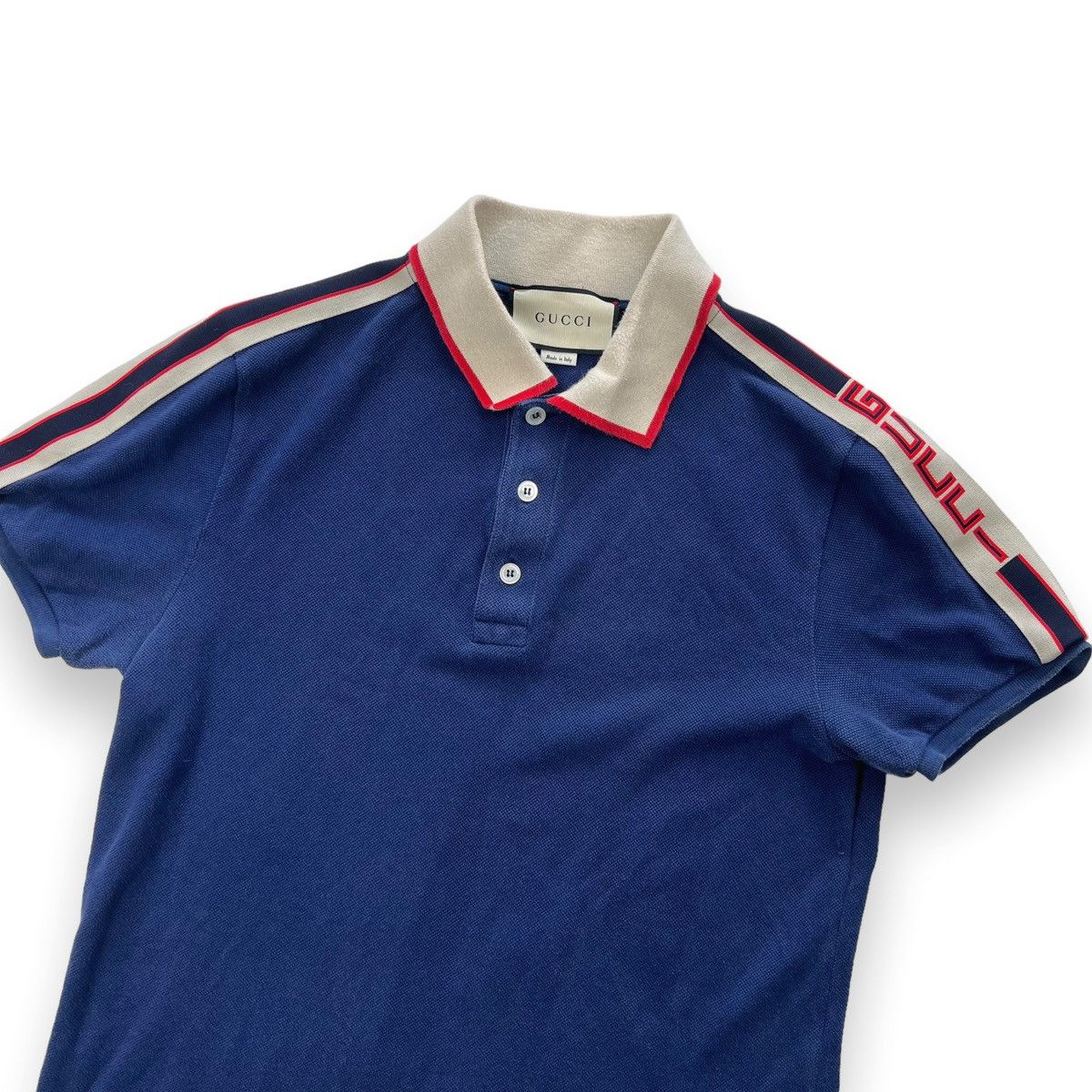 image of Gucci Navy Ribbon Polo Shirt, Men's (Size XS)