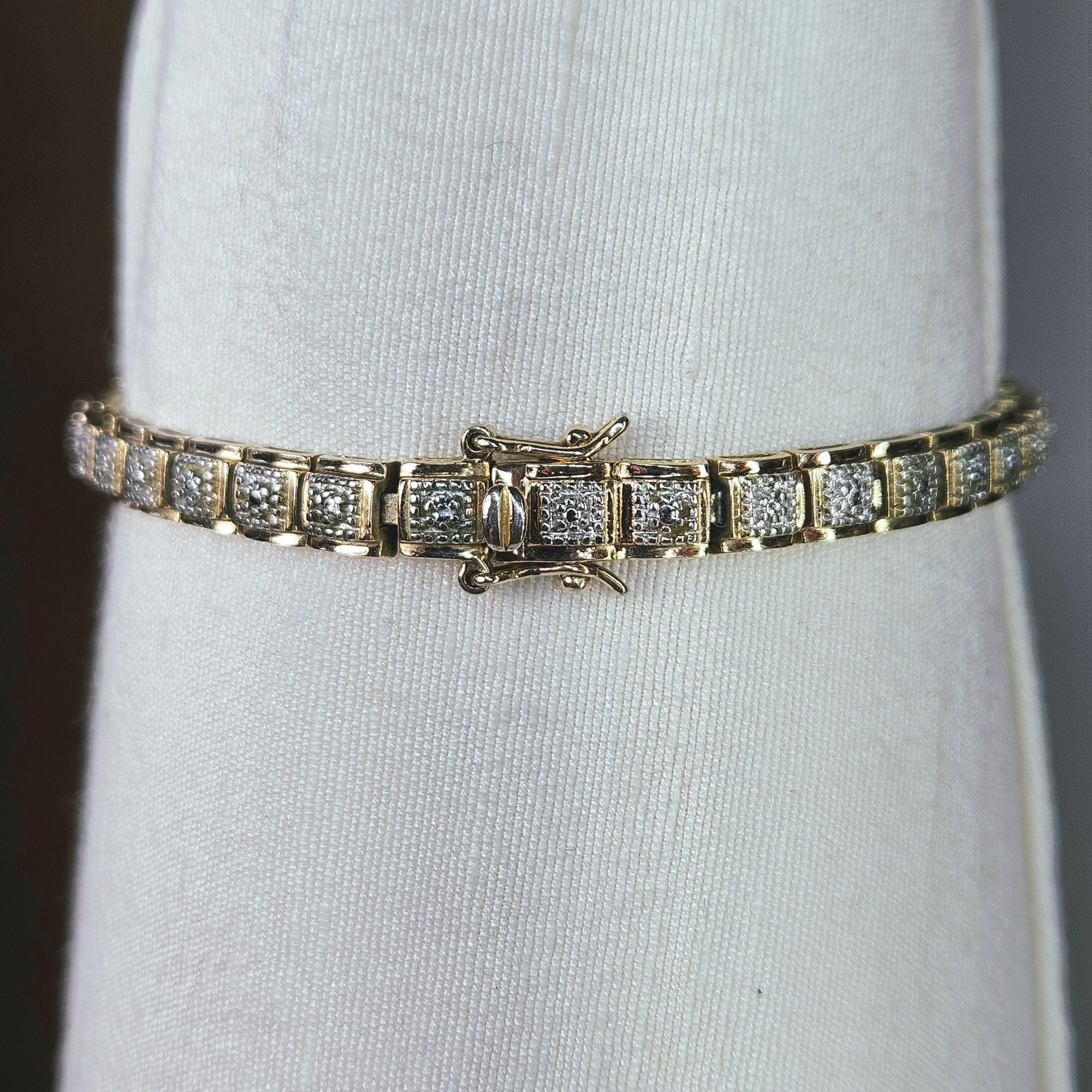 Other Tennis Bracelet 7.5" 925 Silver Gold Vermiel Square Link Size ONE SIZE - 4 Thumbnail