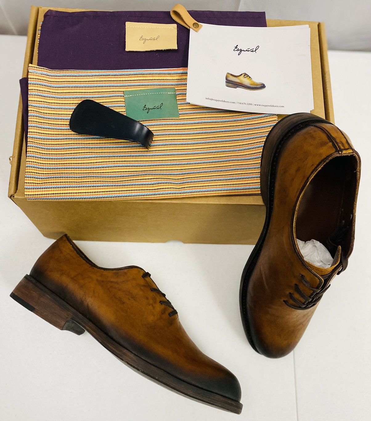 Esquivel 🇺🇸 Cognac Hand Burnish Harrison Wholecut Lace-Up NEW