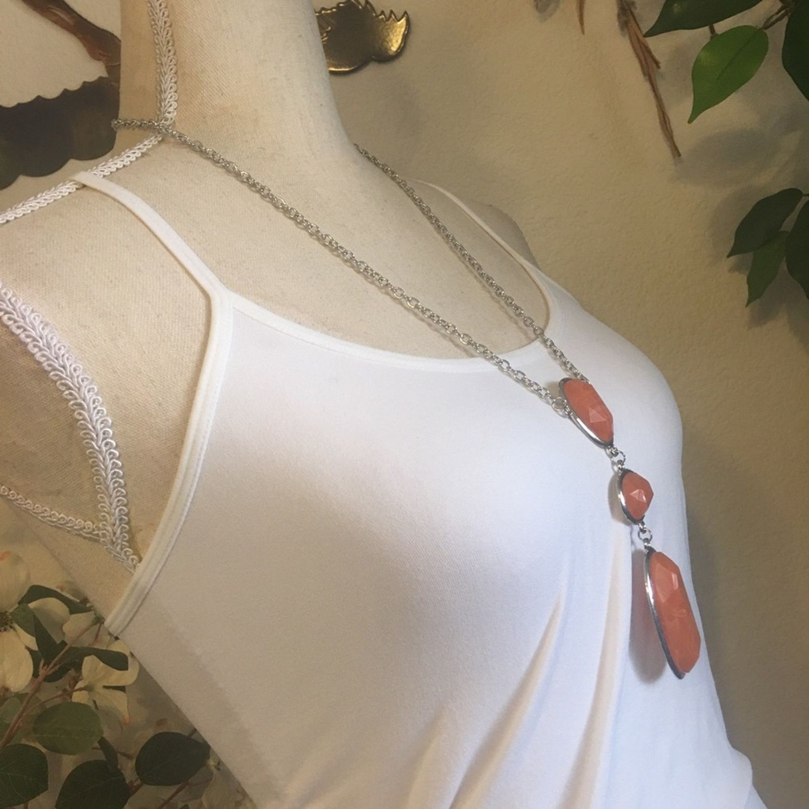Jewelry Faceted marble tangerine stone long necklace Size ONE SIZE - 2 Thumbnail