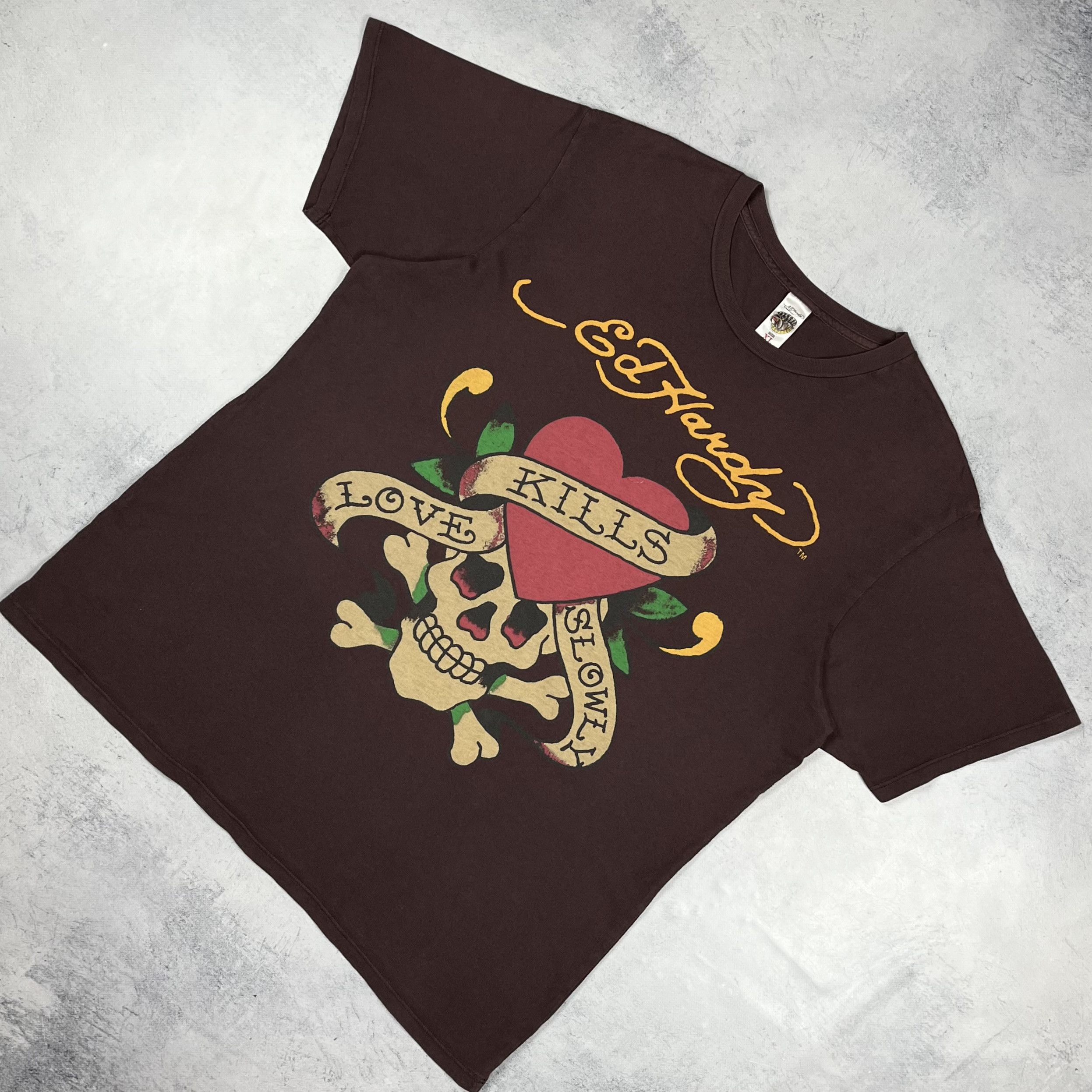 Ed Hardy Vintage Ed Hardy Y2K Skulls Big Logo Brown T Shirt 00’s Size US XL / EU 56 / 4 - 1 Thumbnail