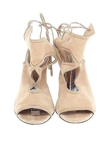 Aquazzura Women's Suede Ankle Tie Wedge Heels Shoes Size 39 in Beige