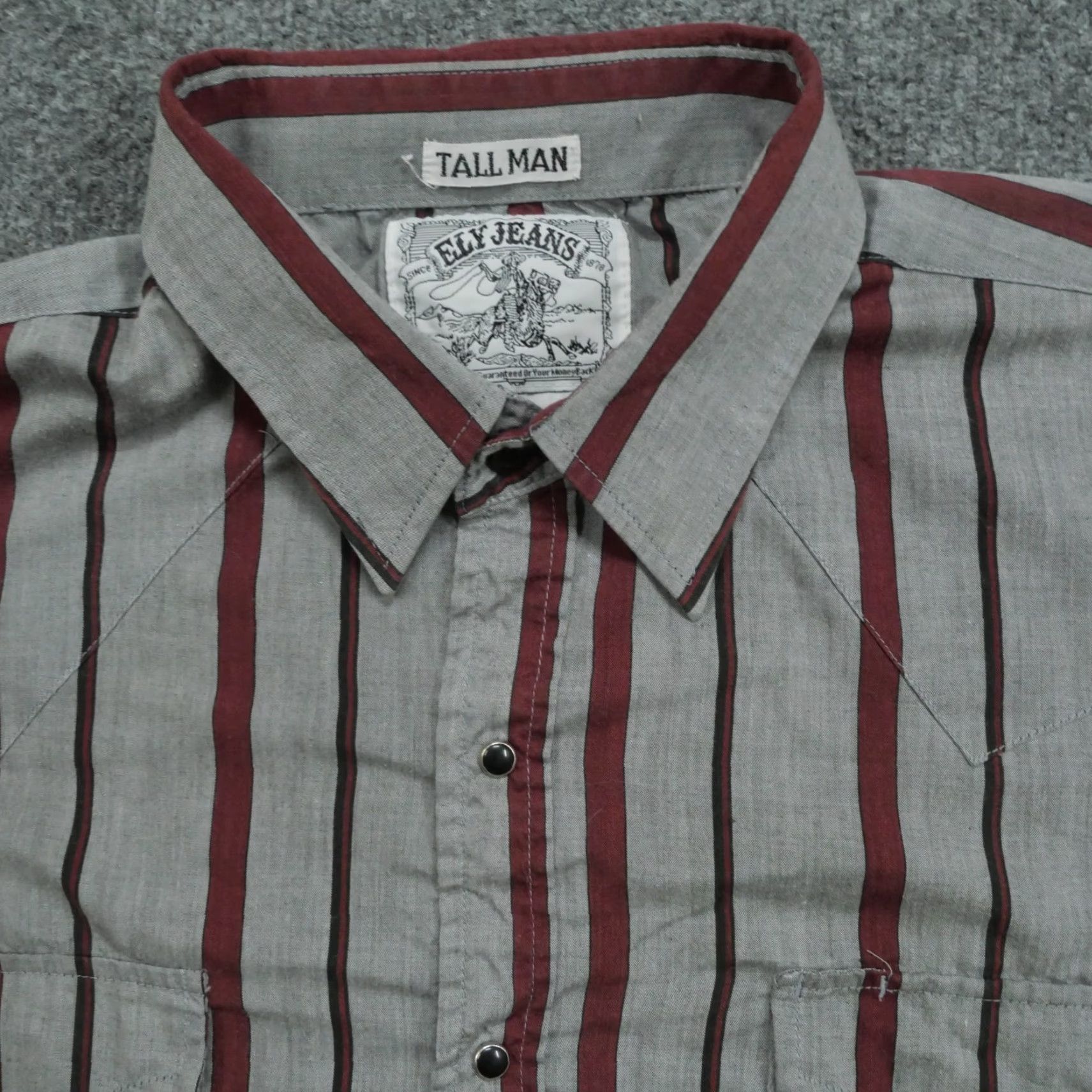 Vintage VINTAGE Ely Cattleman Shirt Mens XLT XL Tall 17.5 37 Grey Red Pearl Snap Western Country Shirt Mens Big & Tall Western Pockets 8/10 Size US XL / EU 56 / 4 - 3 Thumbnail